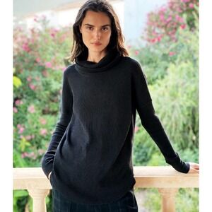 ARITZIA BABATON Black Waffle Knit Cowl Neck Long Sleeve Top Women's Size M